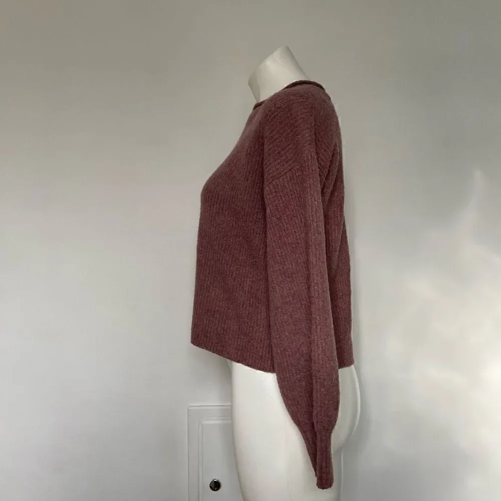 Pink Rose Ribbed Puff sleeve fuzzy mauve sweater